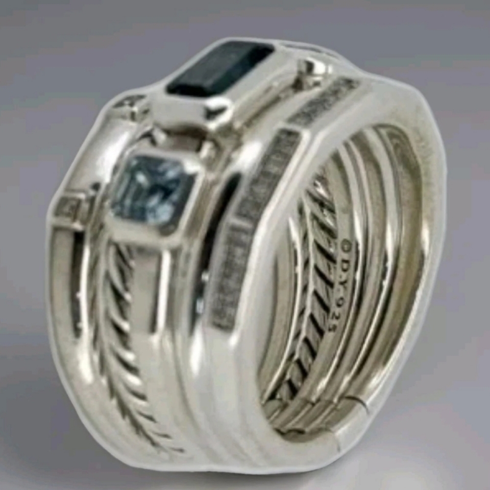 🌹   RESERVED.Five in One Silver &topaz ring. sz 9